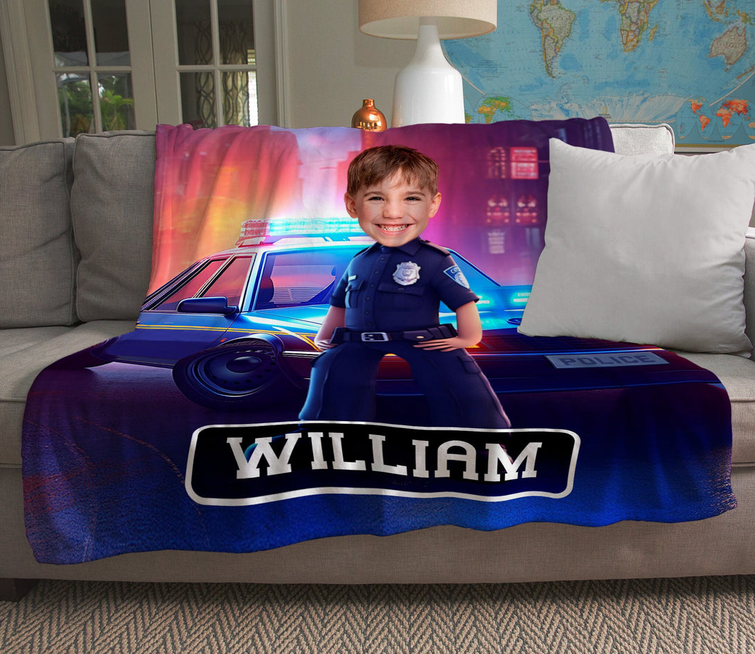 Police Boy Photo Blanket, Policeman Gifts for Kids - Custamazegifts.com 