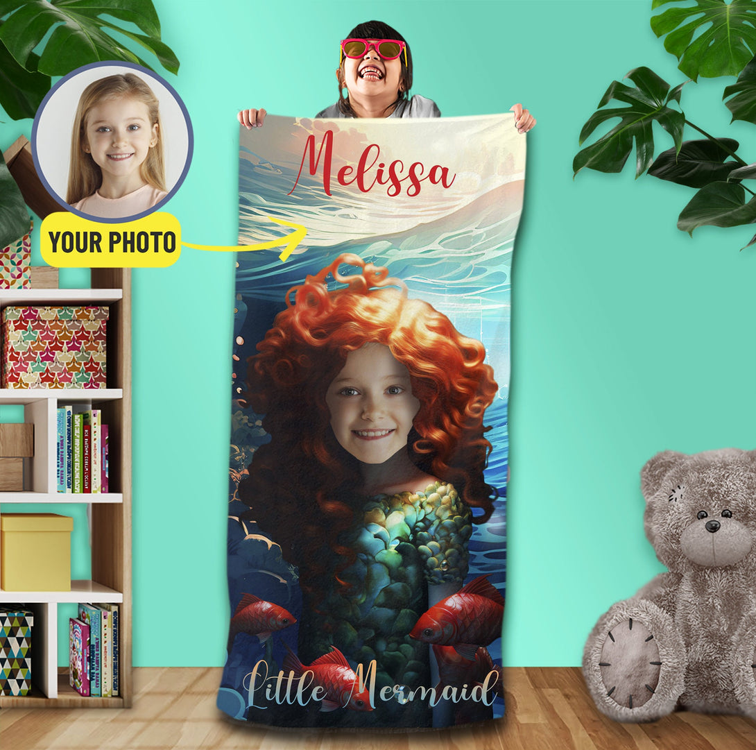 Little Mermaid Beach Towel Custom Photo Gift - Custamazegifts.com 