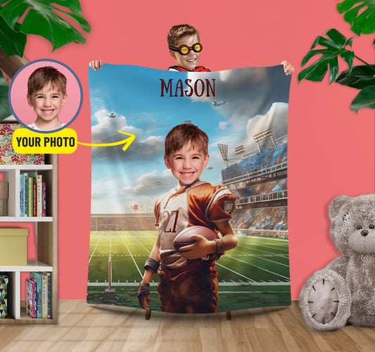 Personalized Blanket Football Player Gift for Boy - Custamazegifts.com 