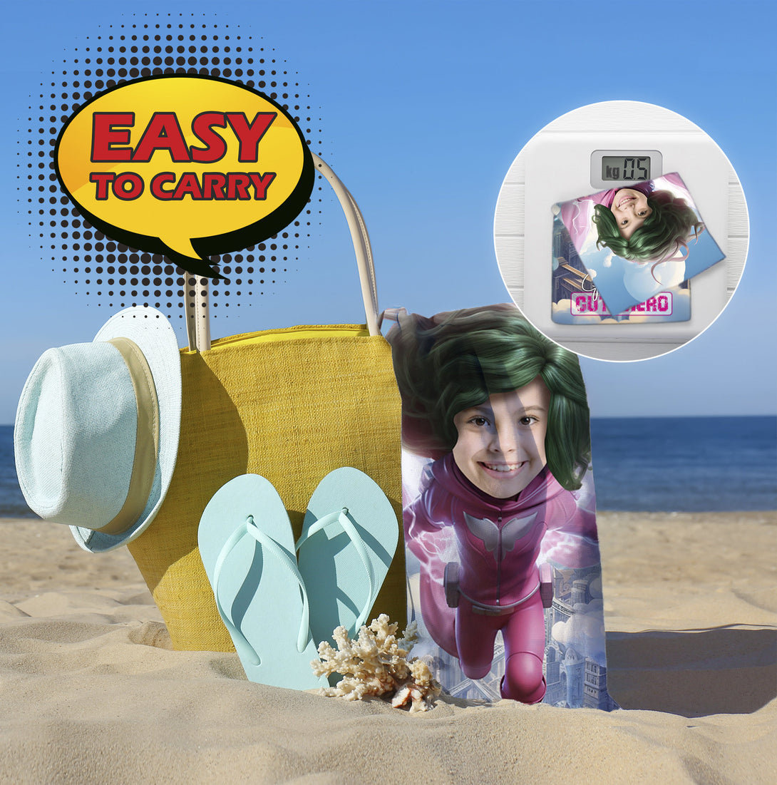 Superhero Photo Face Beach Towel, Girls Pool Party Favors - Custamazegifts.com 