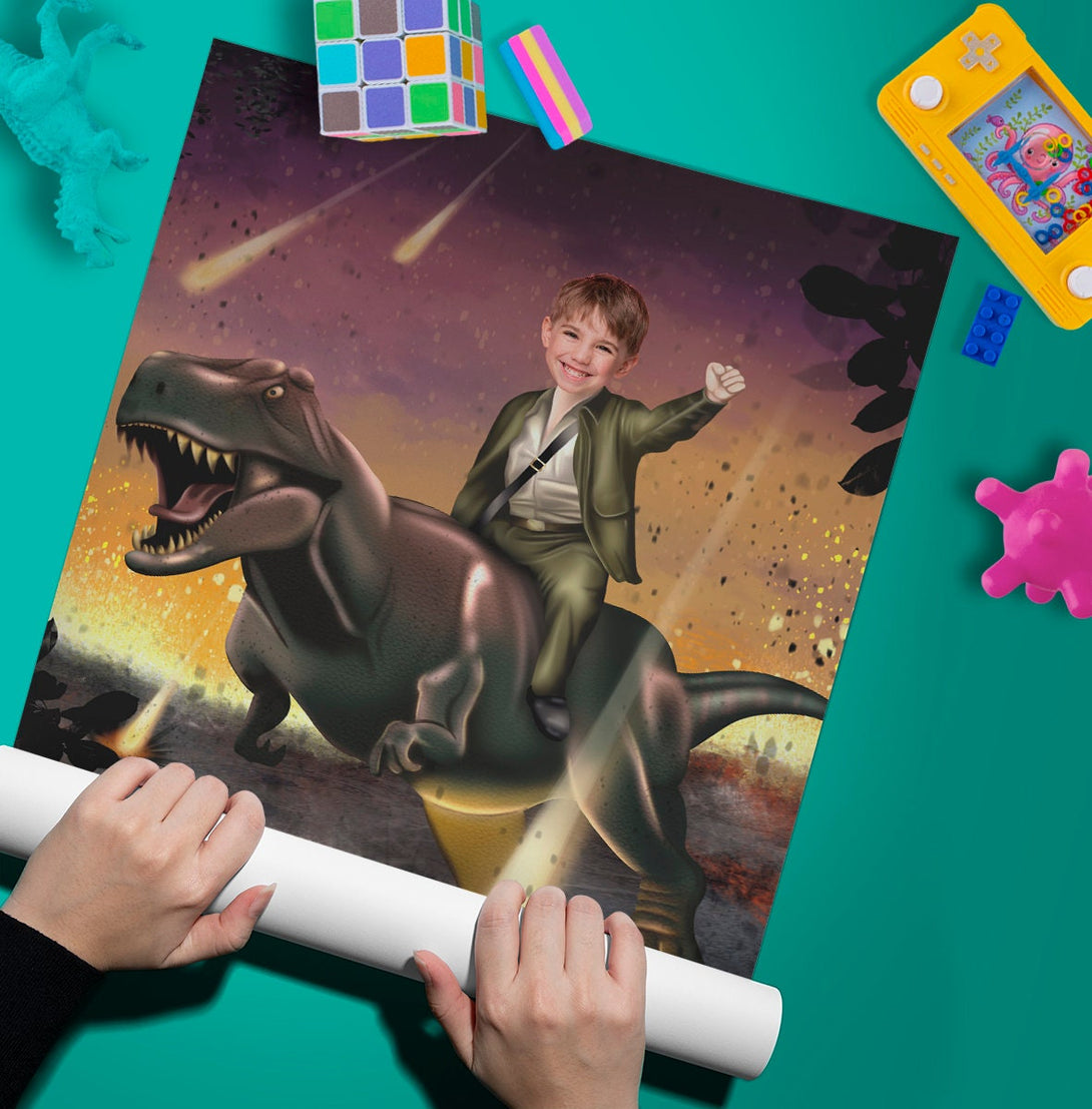 Boys Dinosaur T Rex Photo Face Portrait Poster - Custamazegifts.com 