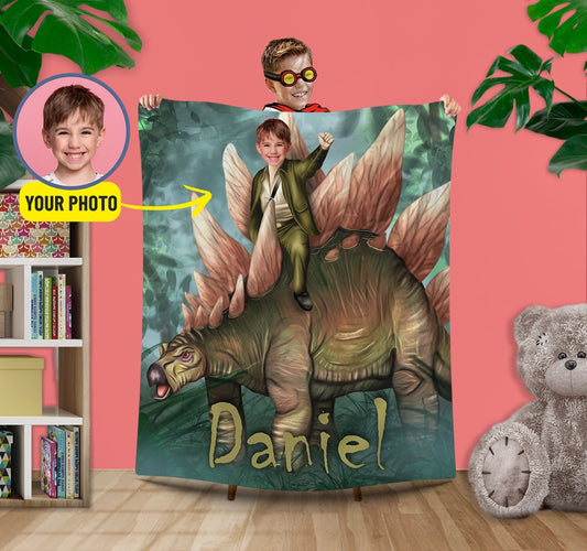 Dinosaur - Boys Personalized Blanket - Custamazegifts.com 