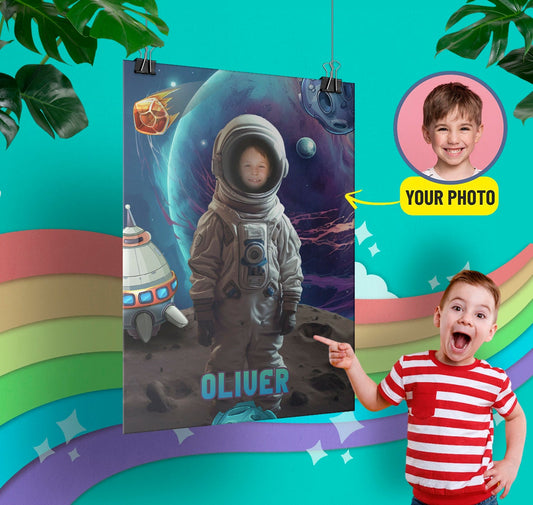 Astronaut Photo Poster, Cosmos Space Boys Personalized Birthday Gift - Custamazegifts.com 