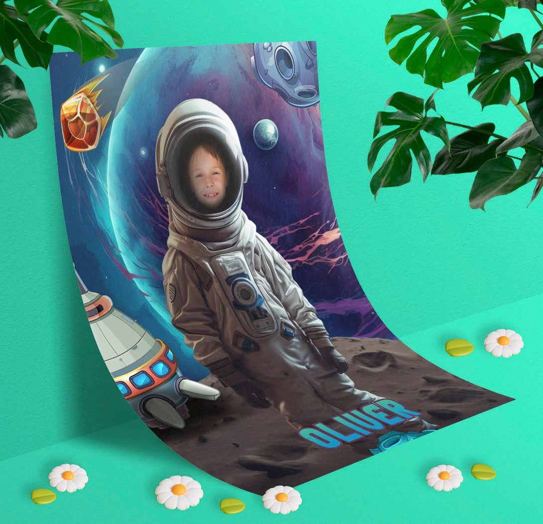 Astronaut Photo Poster, Cosmos Space Boys Personalized Birthday Gift - Custamazegifts.com 