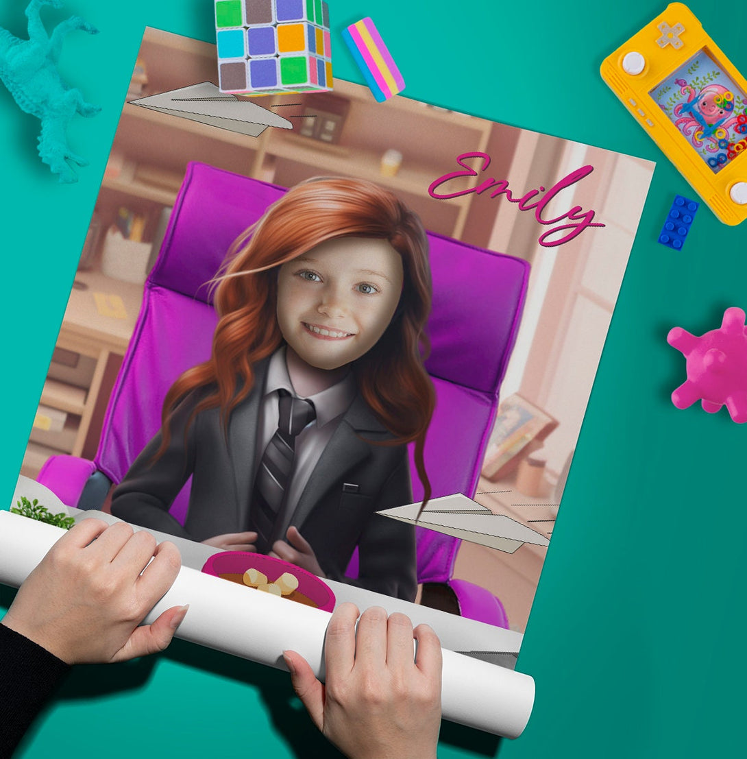 Lady Boss Poster, Personalized Girl in a Suit Portrait Gift for Her - Custamazegifts.com 