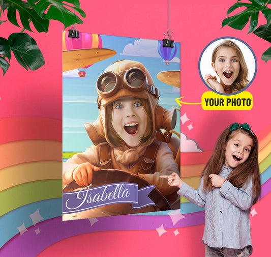 Pilot Poster Personalized Girl Portrait Gift for Her - Custamazegifts.com 