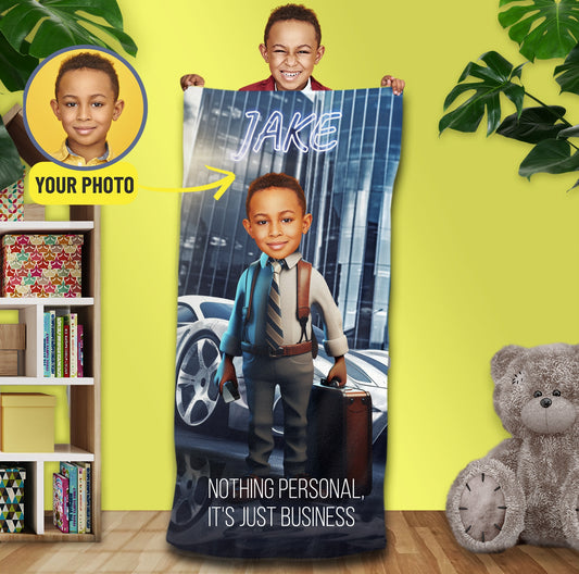 Little Businessman Custom Photo Towel, Nothing Personal Just Business Bath Towel - Custamazegifts.com 