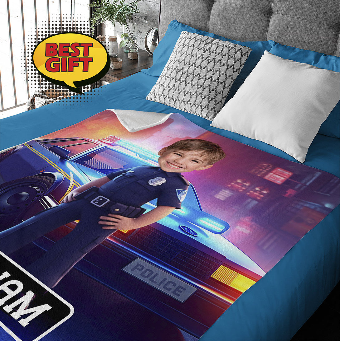 Police Boy Photo Blanket, Policeman Gifts for Kids - Custamazegifts.com 