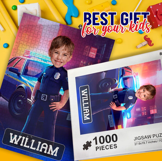 Policeman Personalized Photo Puzzle, Custom Boys Gift Suggestions - Custamazegifts.com 