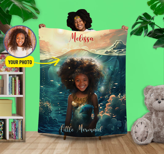 Custom Little Mermaid Blanket for Girls, Birthday Gift - Custamazegifts.com 