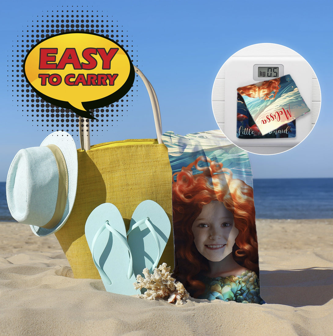 Little Mermaid Beach Towel Custom Photo Gift - Custamazegifts.com 