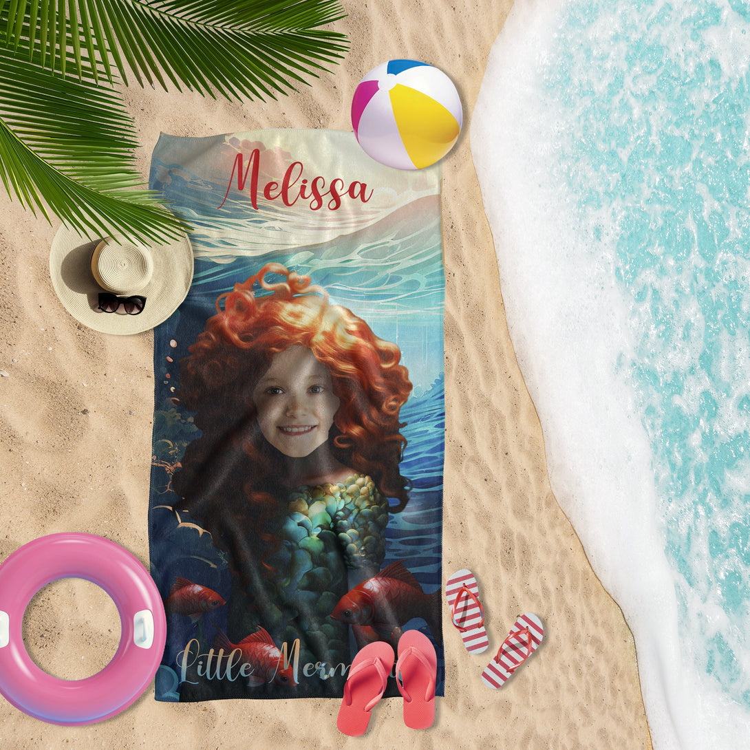 Little Mermaid Beach Towel Custom Photo Gift - Custamazegifts.com 