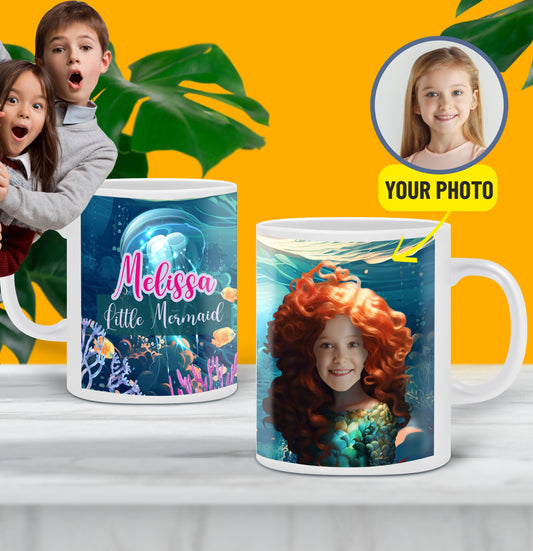 Cartoon Mug Little Mermaid Kids Custom Face Gift - Custamazegifts.com 