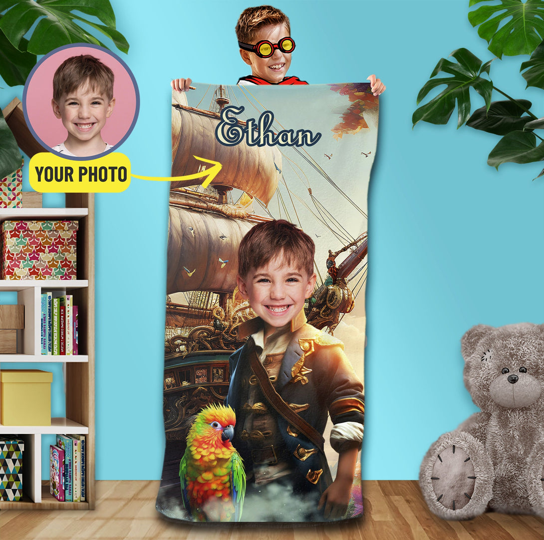 Pirate Captain Photo Towel, Kids Pirate Pool Party Favor for Boys - Custamazegifts.com 