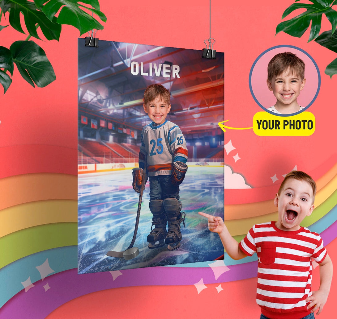 Hockey Themed Personalized Photo Poster, Gift for Hockey Players Fans Teams - Custamazegifts.com 