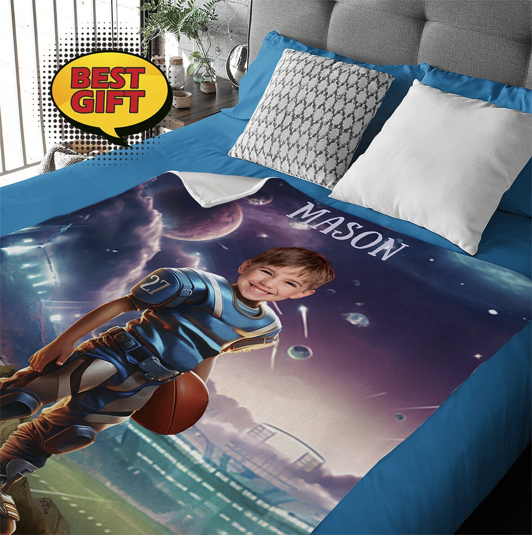 Personalized Blanket Football Player Gift for Boy - Custamazegifts.com 