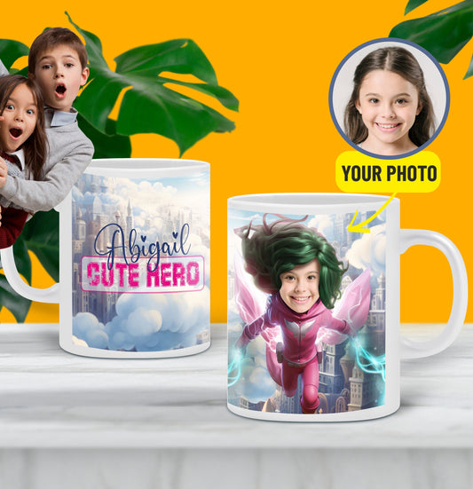 Cute Super Hero Photo Mug, Superhero Kids Party Gifts for Girls - Custamazegifts.com 