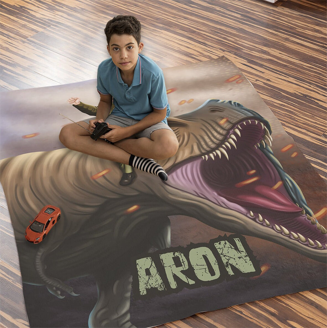 Kids Dinosaur Photo Blanket, T Rex Gift for Him - Custamazegifts.com 