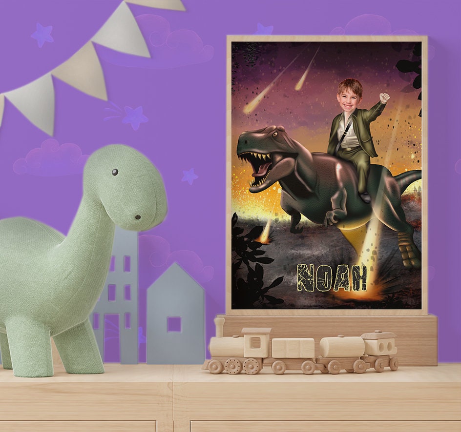 Boys Dinosaur T Rex Photo Face Portrait Poster - Custamazegifts.com 