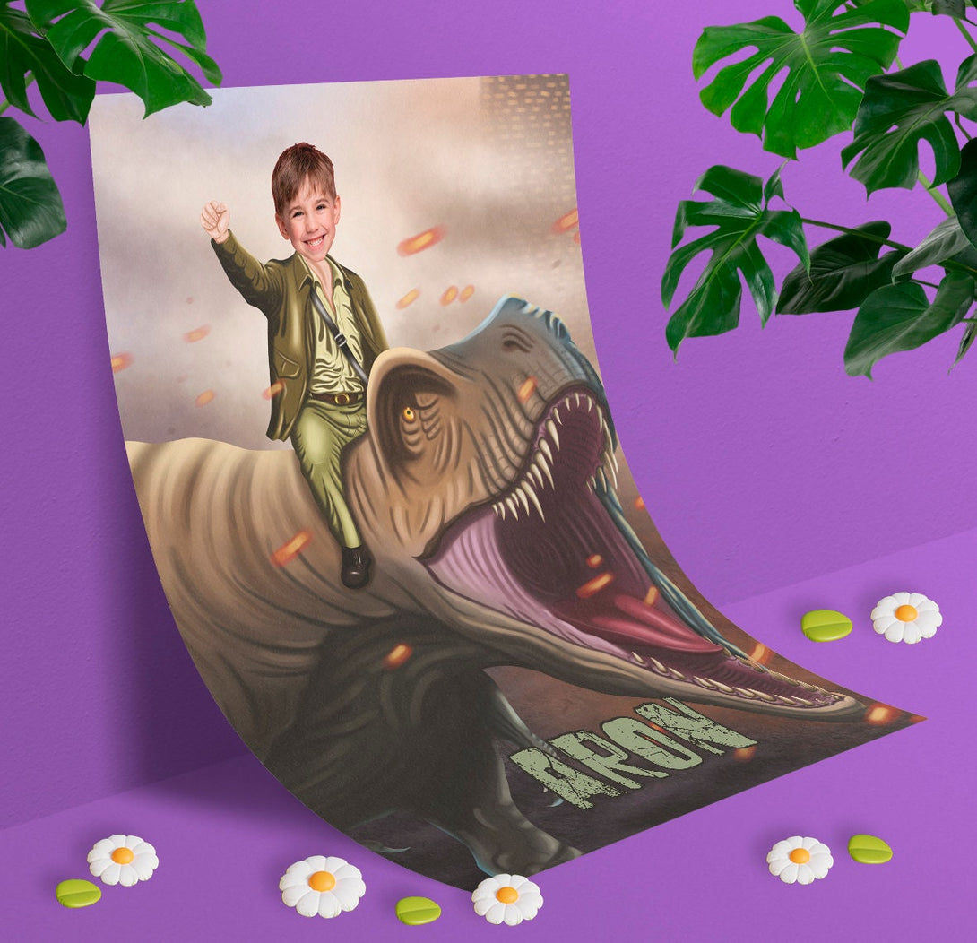 Boys Dinosaur T Rex Photo Face Portrait Poster - Custamazegifts.com 