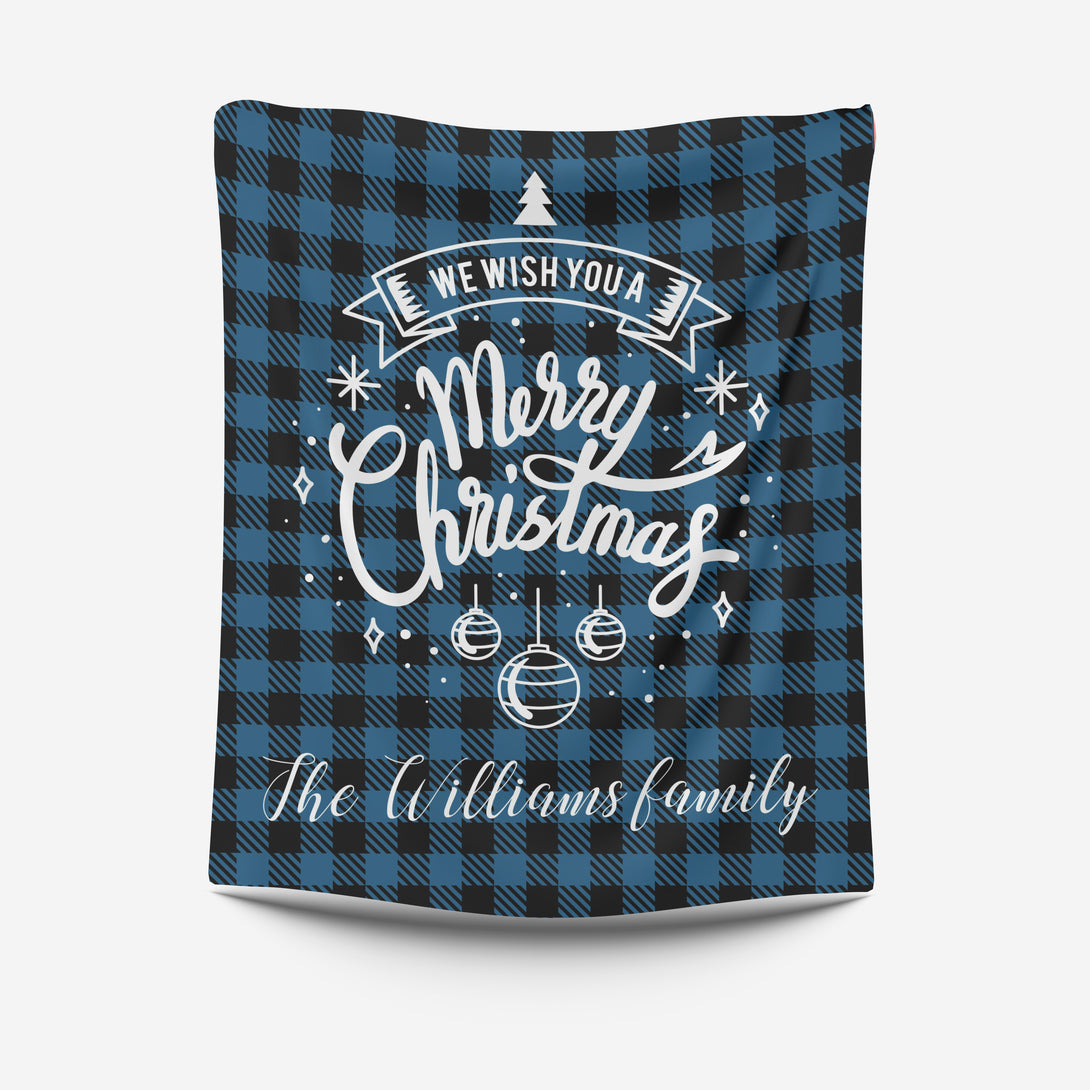 Merry Christmas Custom Plaid Blanket with Family Name, Christmas Gifts for Him Her - Custamazegifts.com 